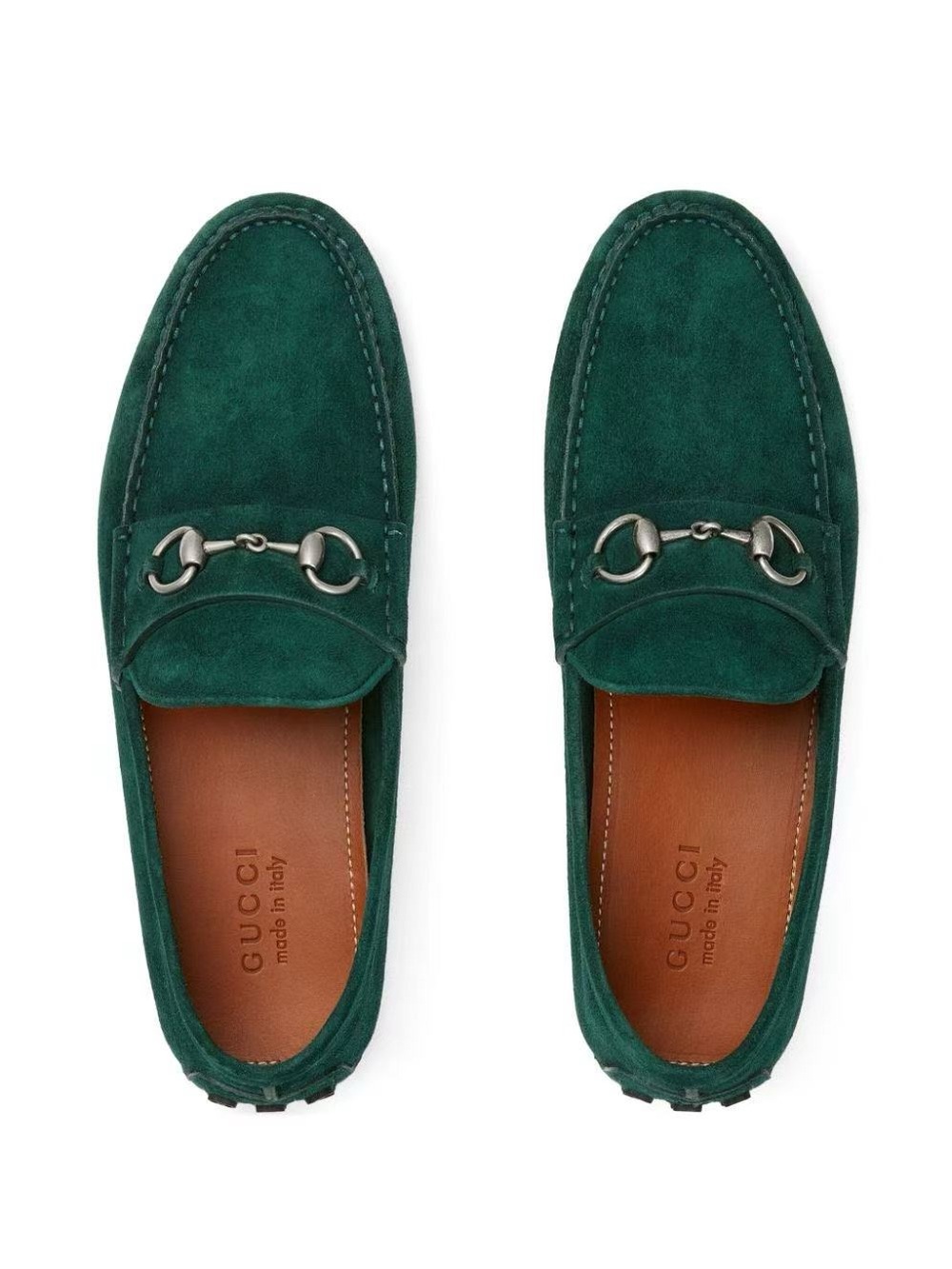Gucci Men's Green Suede Horsebit Driver Loafers